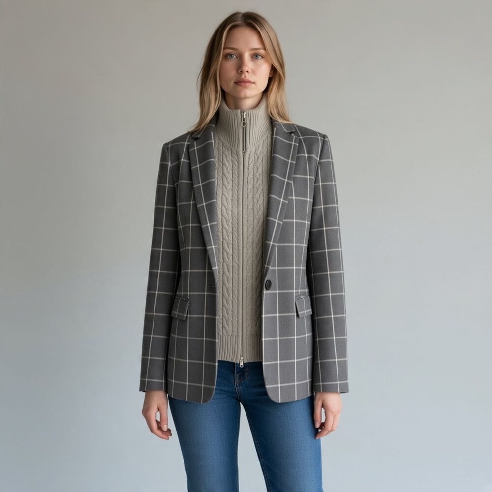 Central Park West gray windowpane plaid Dickey Jacket